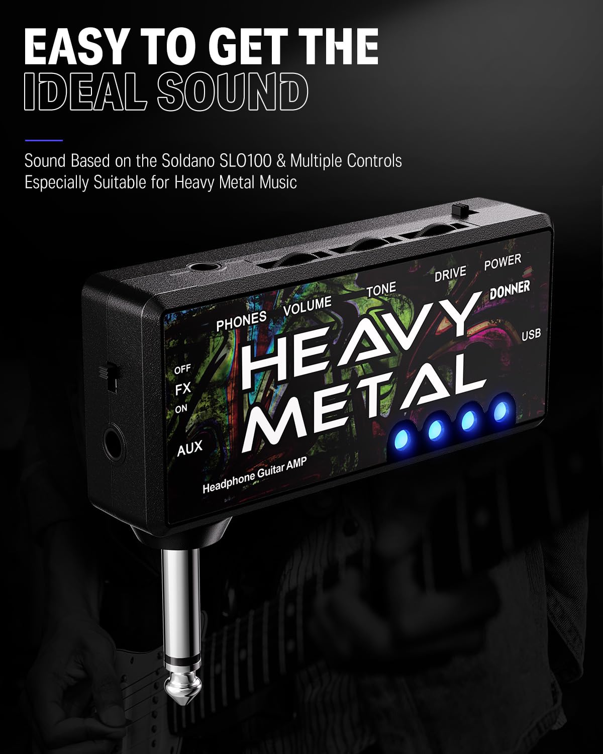 Donner Guitar Headphone Amp Heavy Metal USB Rechargeable Mini Pocket Headphone Amplifier for Electric Guitar